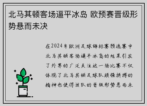 北马其顿客场逼平冰岛 欧预赛晋级形势悬而未决